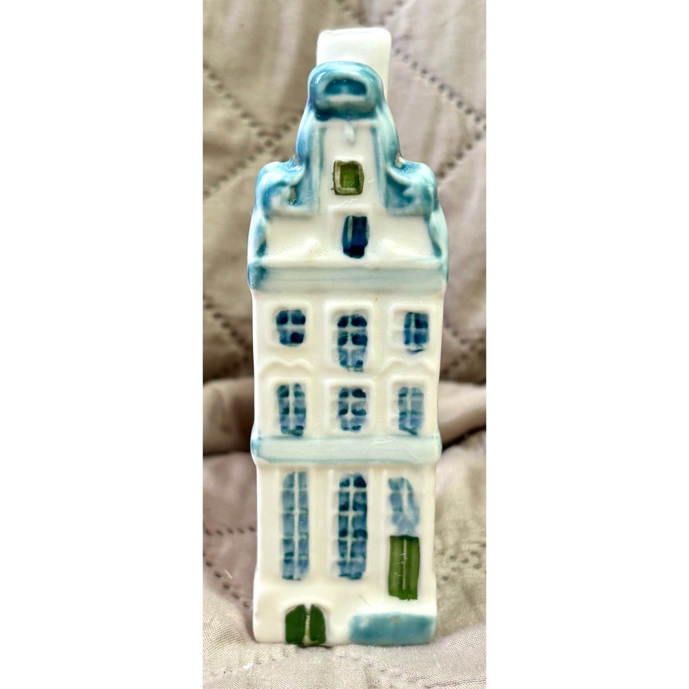 Vintage Ceramic Dutch Canal House Miniature Figurine Hand Painted Blue White